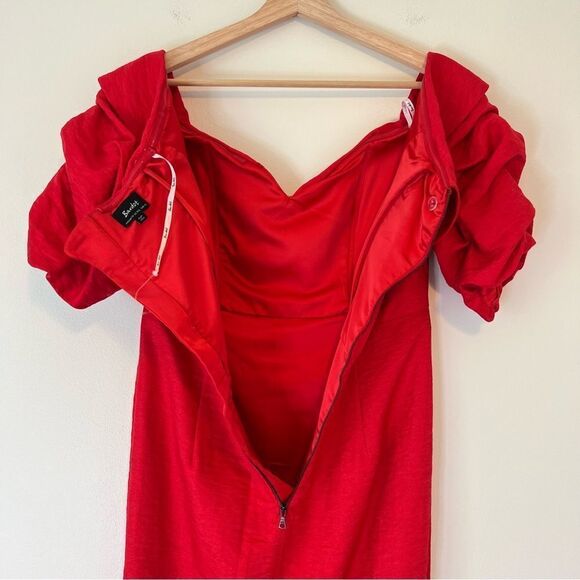Bardot Devlin Twist Mini Dress in Lipstick Red Size 10 / L Off The Shoulder - Picture 9 of 11